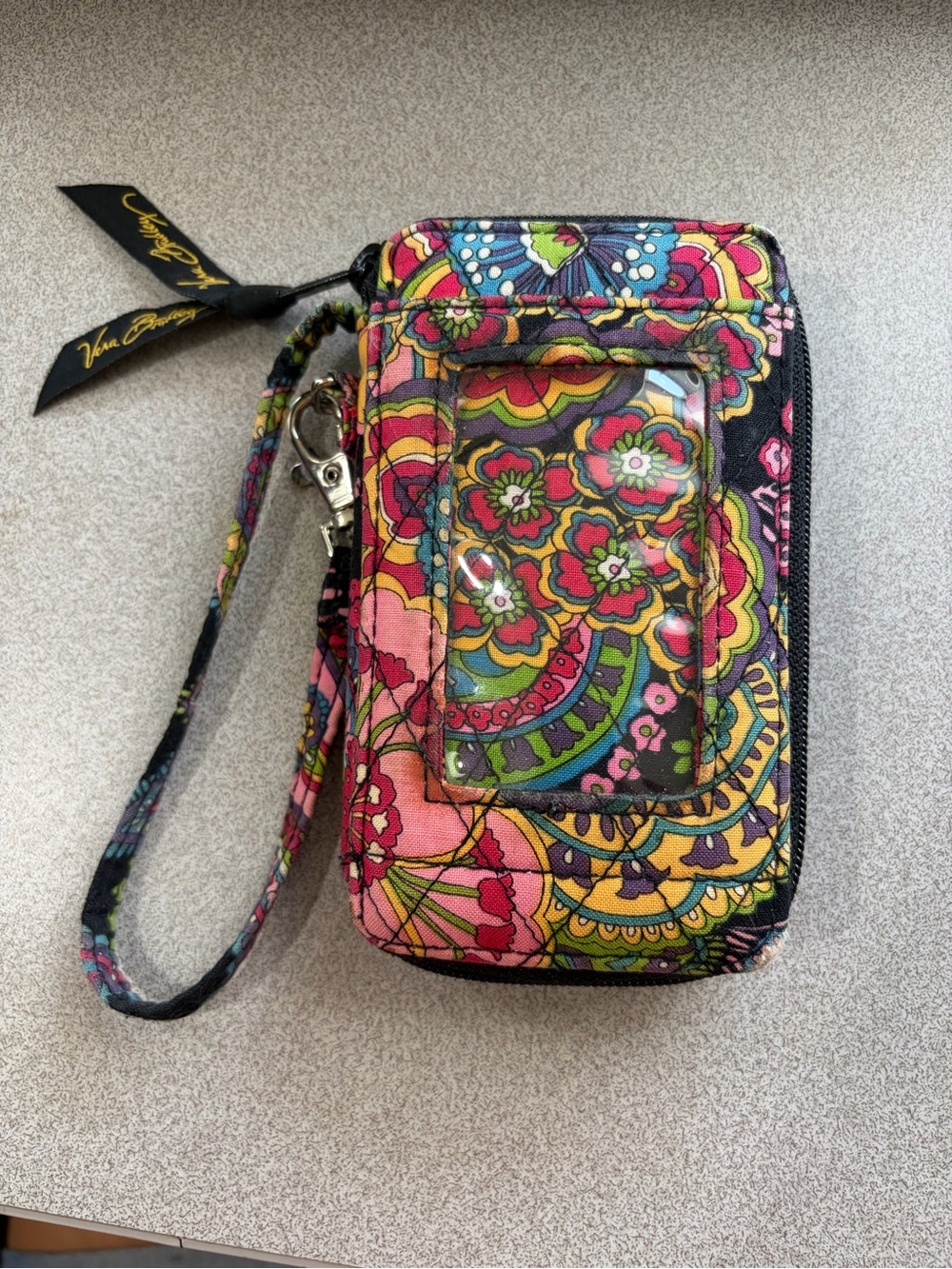 Vera Bradley Pink Yellow Green Floral Quilted Wristlet